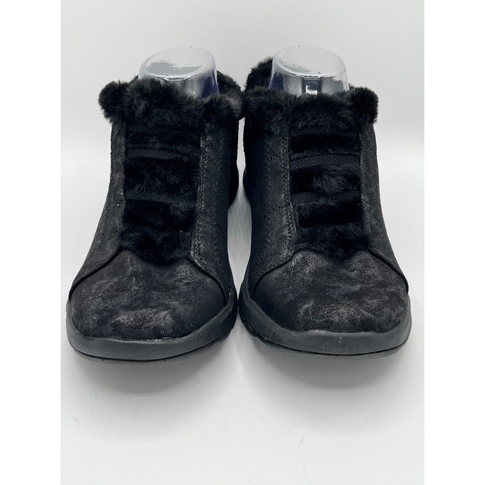 Bzees Golden Women Black Faux Fur Trim Slip On Sneakers‎ Shoes Size 9.5M Comfort